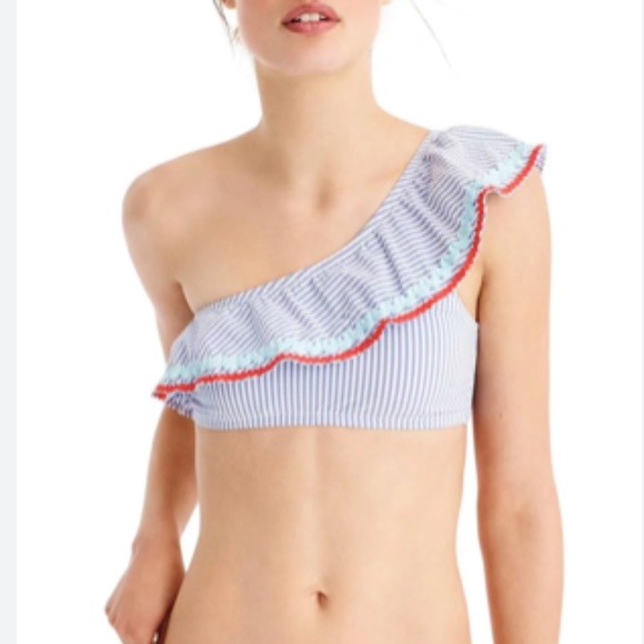 J. Crew M Medium one shoulder bikini top in seersucker NWT - Picture 2 of 4